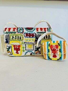 TIKTOK VIRAL HANDCRAFTED IN INDIA BEADED LOBSTER HEARTS FISH HANDBAG + MINI BAG